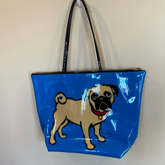 Marc Tetro Handbags - Marc Tetro Pug Tote Blue Vinyl Zip Bag